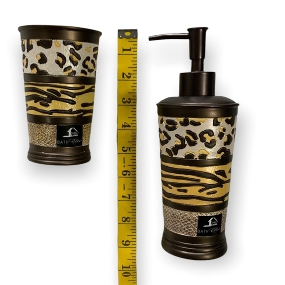 Animal Print Exotic Bathroom Accessory 4 Piece Set Brown Tan Multicolor Gazelle - Picture 5 of 12